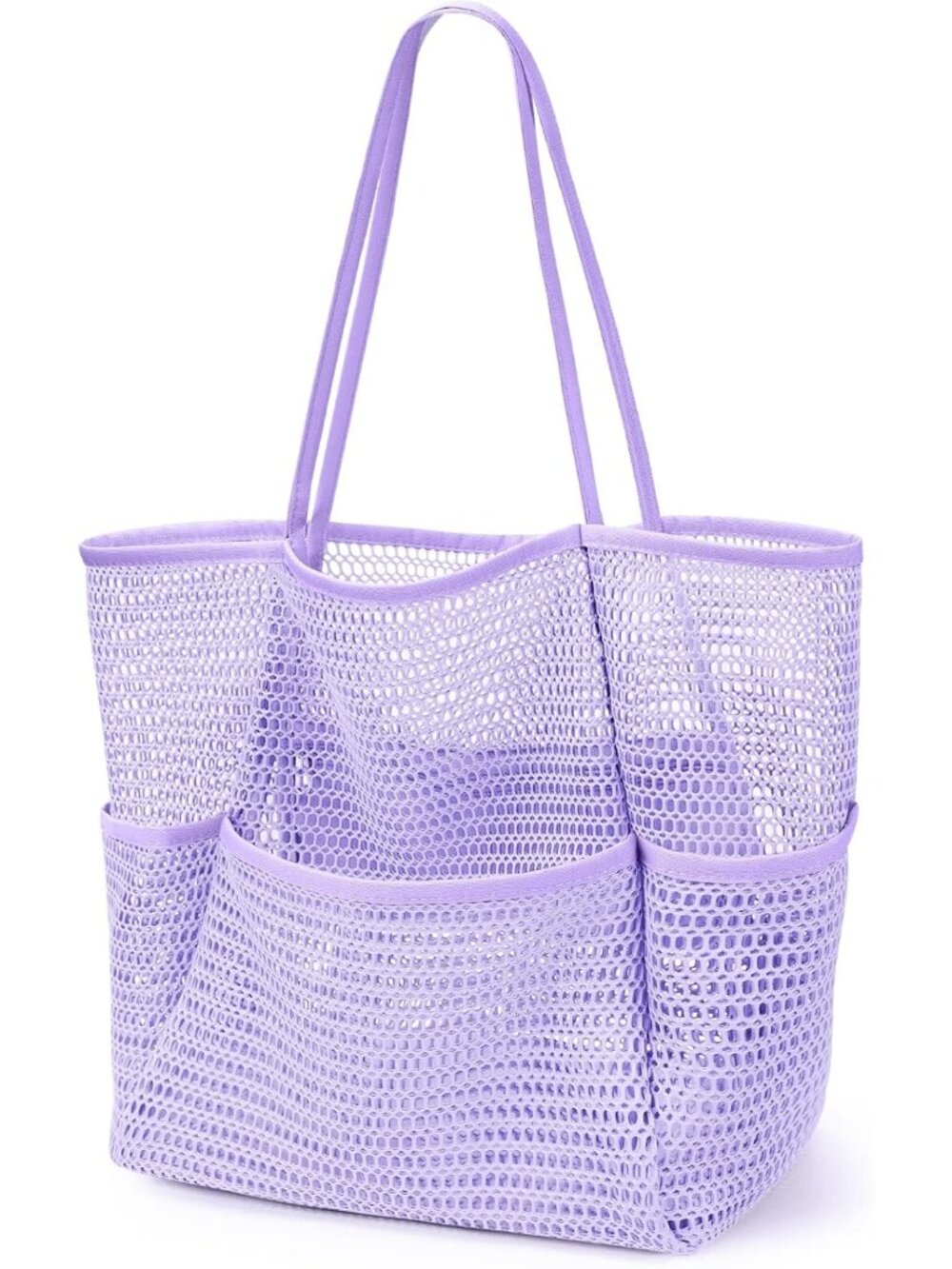 Women's Purple Mesh Beach Tote Bag Large Foldable Swimming Bag with Pockets